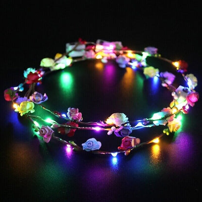 Flower Crowns Neon Headband Adjustable Garland Glow Nights 10 LED Wreath Plastic