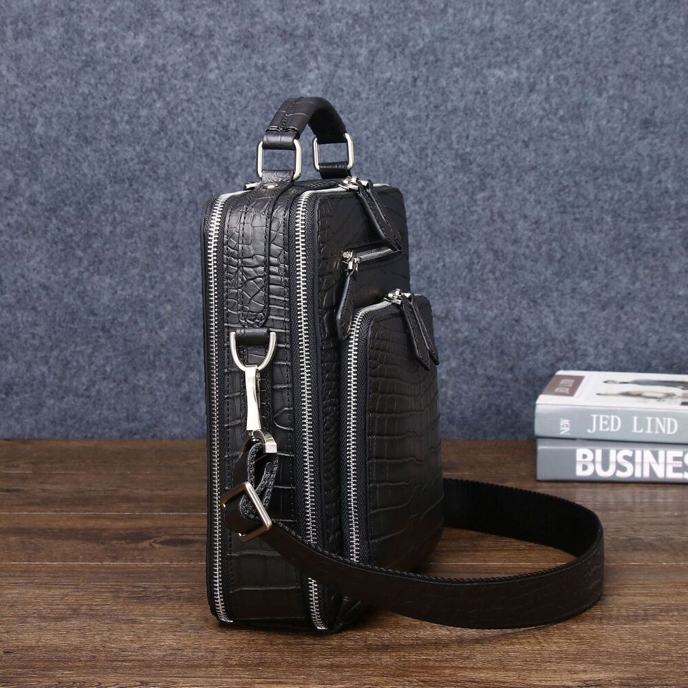 Matt Crocodile Belly embossed Smll Handbag, Men Business Crossbody Shoulder Bags