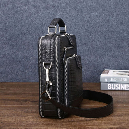 Matt Crocodile Belly embossed Smll Handbag, Men Business Crossbody Shoulder Bags