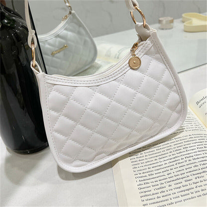 Women PU Leather Shoulder Bag Fashion Rhombic Embroidery Casual Zipper Handbags