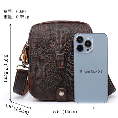 100% Genuine Leather Crocodile Pattern Men's Shoulder Messenger Bag Crossbody
