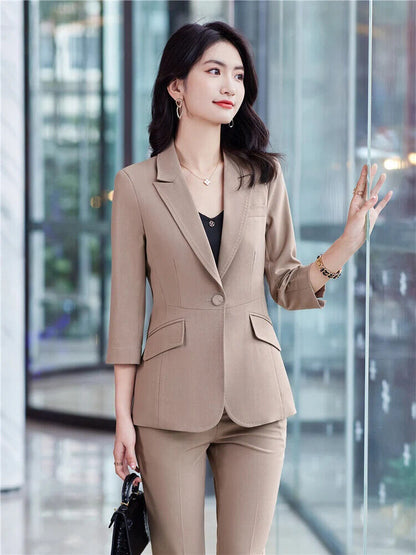 Women's Office Suit Pantsuit Simple Spring Summer Top + Trousers 2 Piece Set