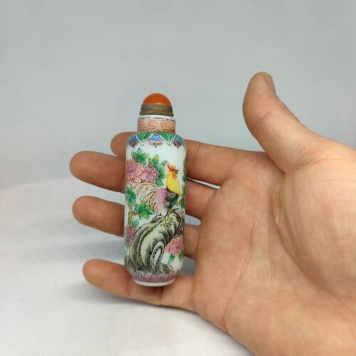 vintage chinese peking glass signed antique snuff bottle hand painted rooster