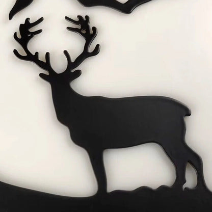 1pc Modern Black Deer & Tree Metal Wall Decor - Animal Mountain Plaque Signs