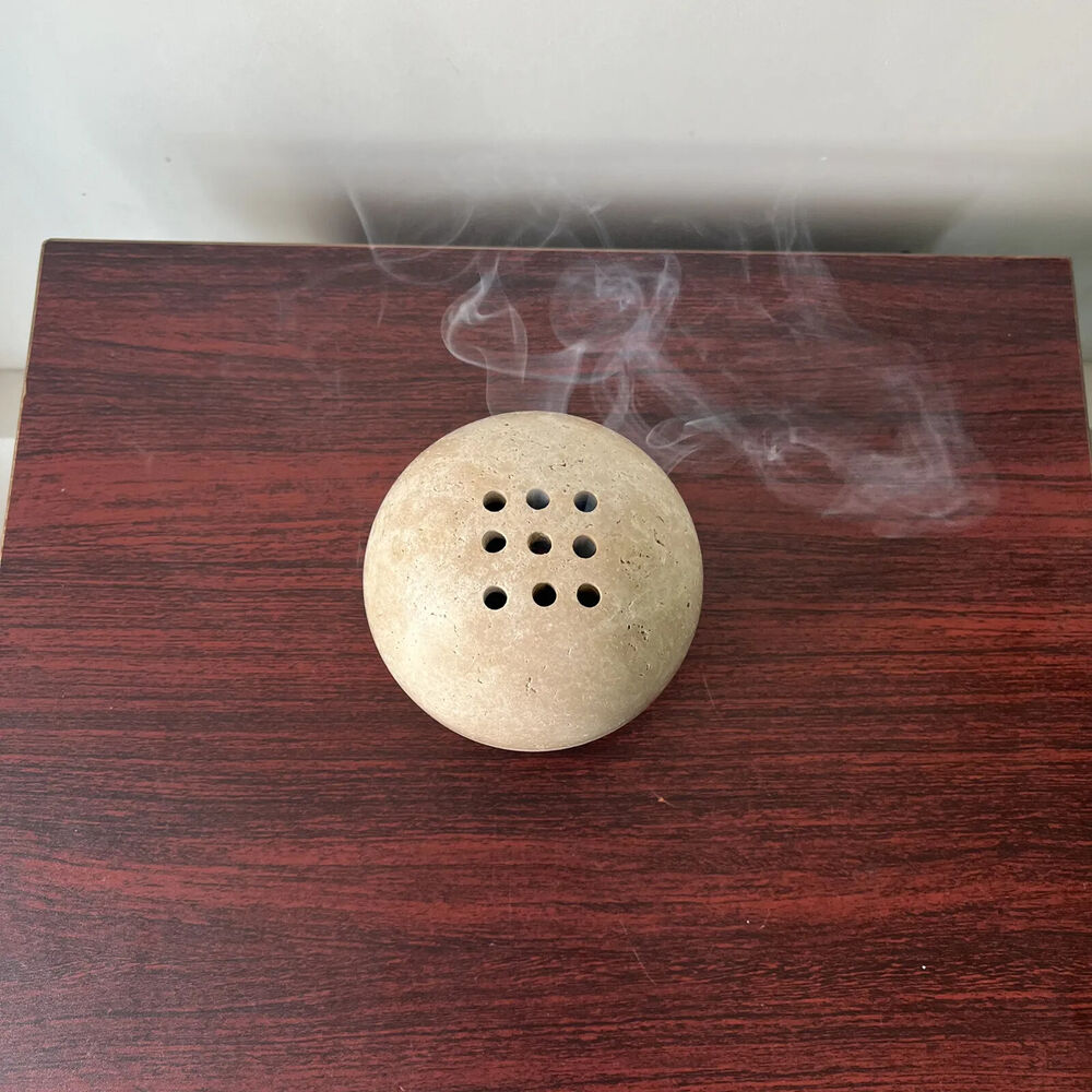 Incense Burner Holder 9 Holes Natural Marble Cave Stone Round Table Decor 10.5cm