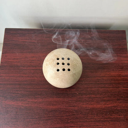 Incense Burner Holder 9 Holes Natural Marble Cave Stone Round Table Decor 10.5cm