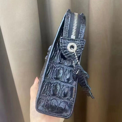 Black Real Crocodile Skin Leather Men Business Clutch Wallet Zipper Envelope Bag