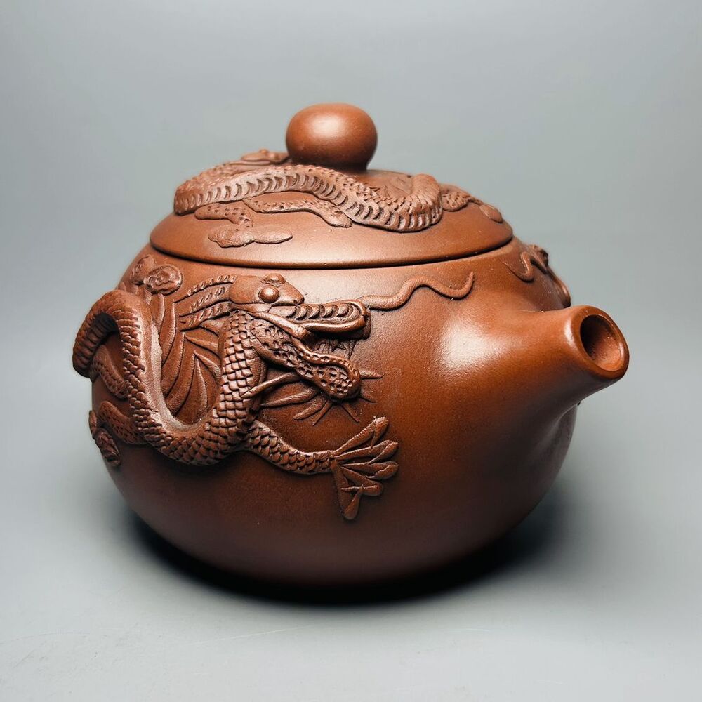 Vintage Chinese Yixing Purple Clay Teapot Zisha Ceramic Carving Dragon Teaware