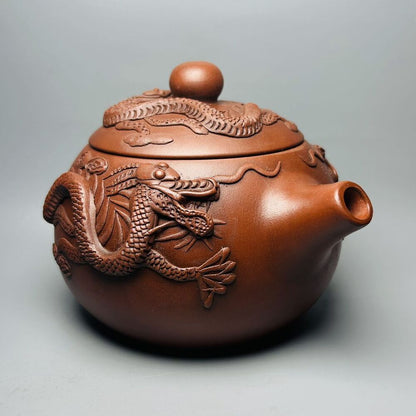 Vintage Chinese Yixing Purple Clay Teapot Zisha Ceramic Carving Dragon Teaware