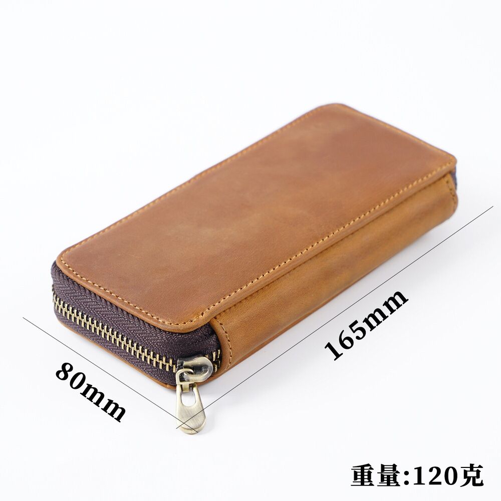 Handmade Cowhide Leather Zipper Pen Case, Pencil Case Stationery Storage Bag