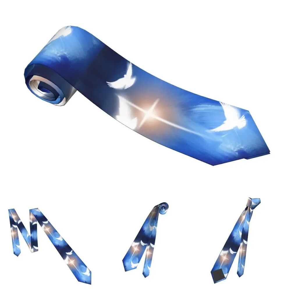 Men Neckties 8cm Polyester Glowing Christian Cross Three Doves Women Narrow Ties