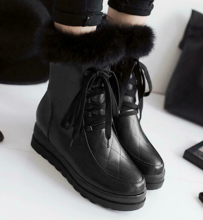 Winter Womens Warm Fur Lace Up High Wedge Inside Platform Ankle Snow Boots Shoes