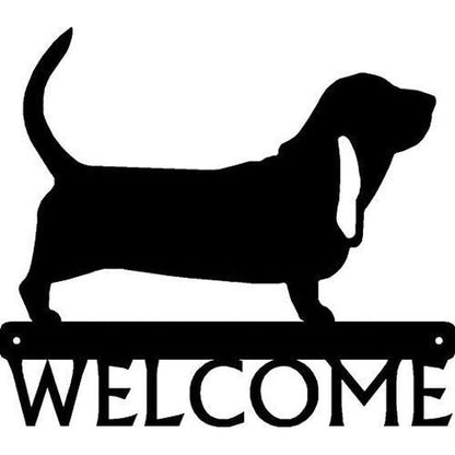 Basset Hound Dog Welcome Sign Wrought Iron Crafts Metal Ornaments Decoration