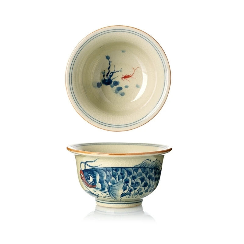 Hand Painted Fish Antique Chinese Cups Ceramic Opening Tea Cup Set Teaware
