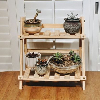 Wooden Double Layer Shelves Flowerpot Sundries Storage Shelf Home Organizer