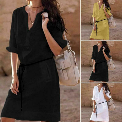 Sexy Lady Button Long Tops Tunic Linen Boho Ladies Casual Beach Shirt Dress New