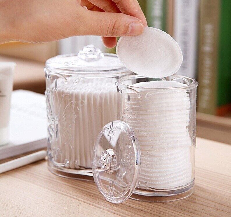 Wipes Storage Case Acrylic Makeup Cotton Pad Q-Tips Holders Organizers 16.5x10cm