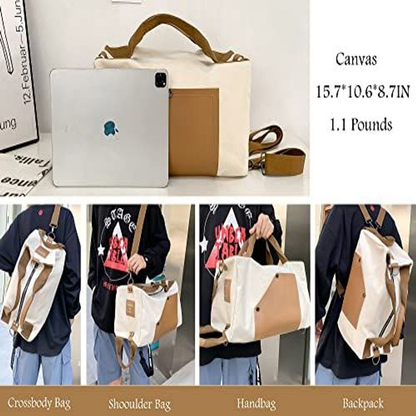 Travel Duffle Bag Casual Backpack 4 Ways for Men Women Leather Canvas Black