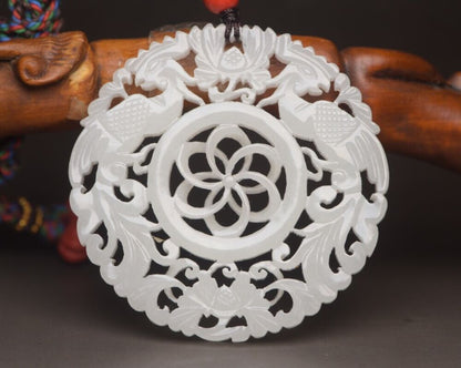 Top Chinese Natural Hetian Jade Carving Exquisite Phoenix Statue Lucky Pendant