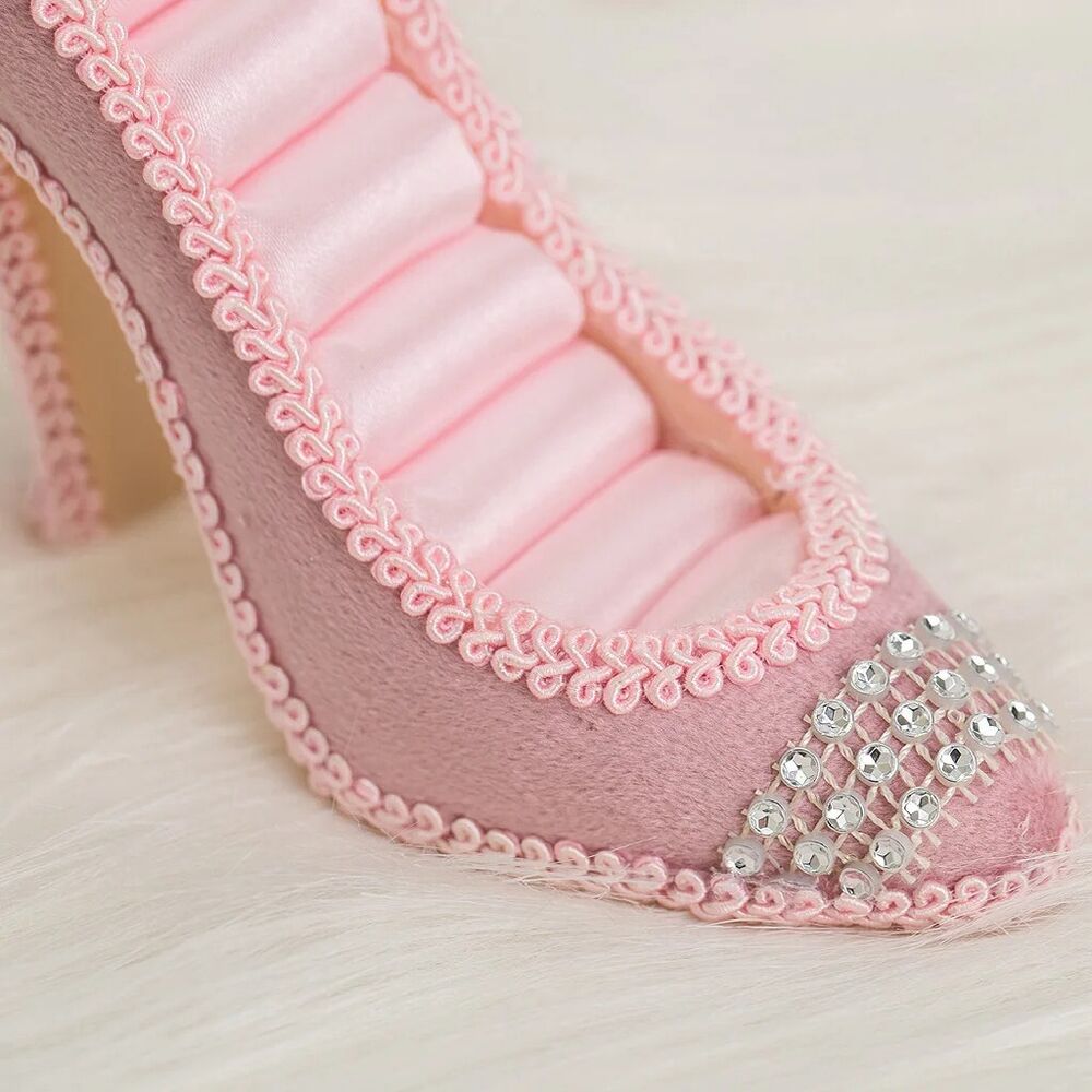 Jewelry Display Stand Resin Elegant Pink High Heel Shoe Ring Holder Storage Rack