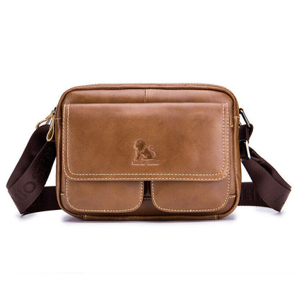 100% Genuine Leather Men's 8" Shoulder Bag Brown Crossbody Bag Messenger Bag