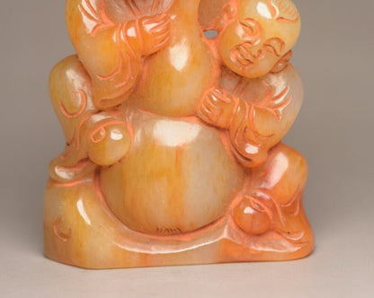 Chinese Natural Hetian Jade Carving Pair Children Statue Nice Figurines Artwork
