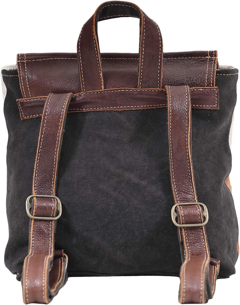 Myra Bag Hanging Buckle Upcycled Canvas & Cowhide Leather Backpack S-1609