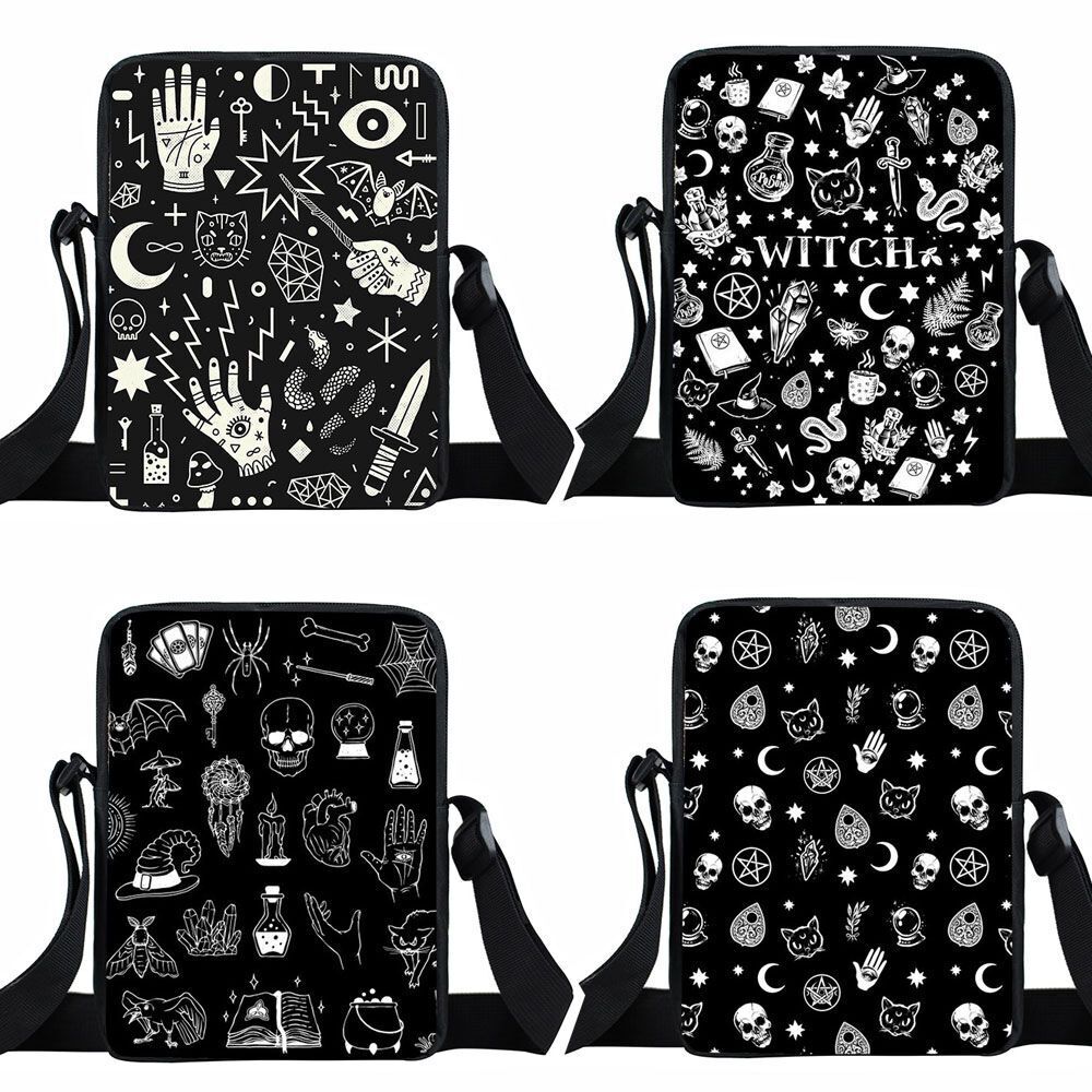 Witch Black Cat Messenger Bag Clutch Canvas Crossbody Shoulder Bags Travel Small