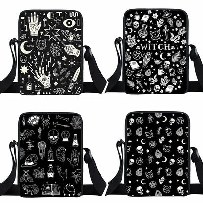 Witch Black Cat Messenger Bag Clutch Canvas Crossbody Shoulder Bags Travel Small