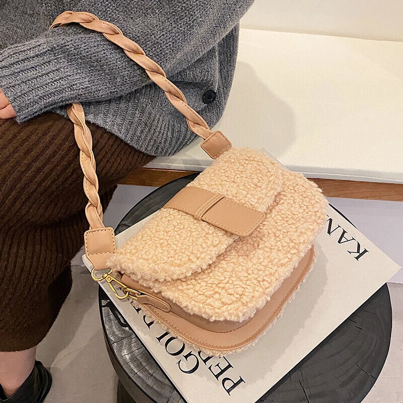 Women's Shoulder Bag Messenger Weave Strap Bag Plush Bag Women's Handbag