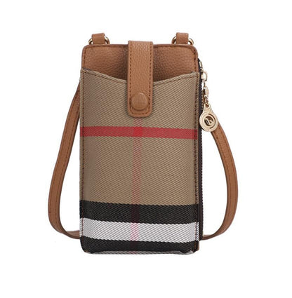Synthetic Leather Phone Bag Plaid Messenger Small Shoulder Pouch Crossbody Purse