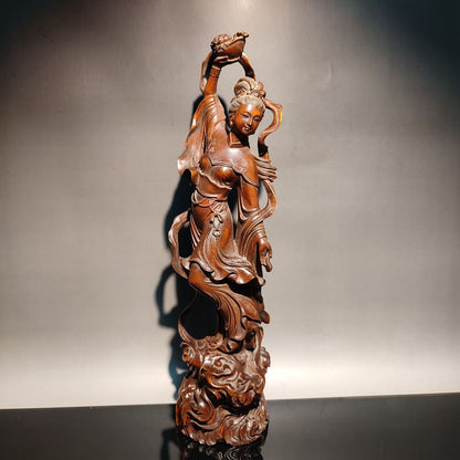 10"chinese carved wood statue pretty woman home decor carving figure wooden gift