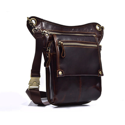 Motorcycle Outdoor Vintage Leather Drop Leg Bag Tactical Thigh Waist Fanny Pack
