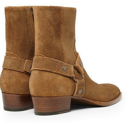 Chic Mens Side Zip Genuine Leather Suede Buckle Knight Ankle Boot Chelsea Shoes