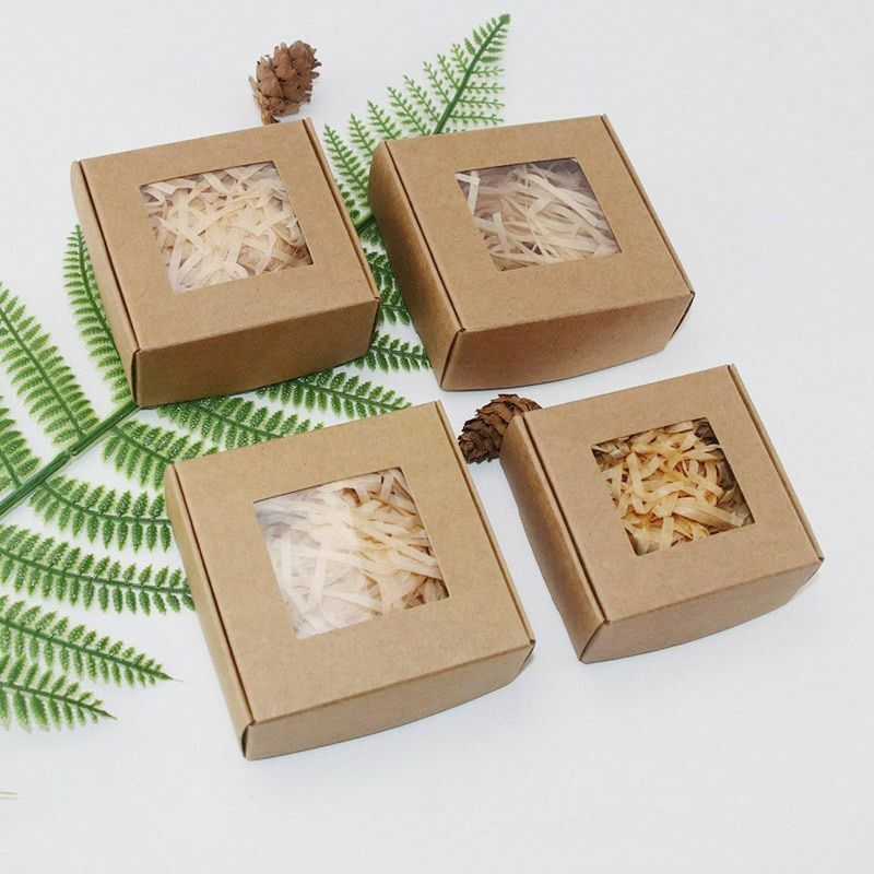 50Pcs Kraft Paper Candy Box Transparent Window Soap Wedding Birthday Christmas