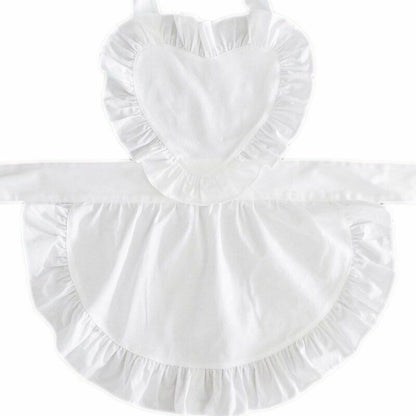 Women Plain White Aprons 57x49/66cm Cotton Ruffle Waitress Cosplay Work Wear Bib