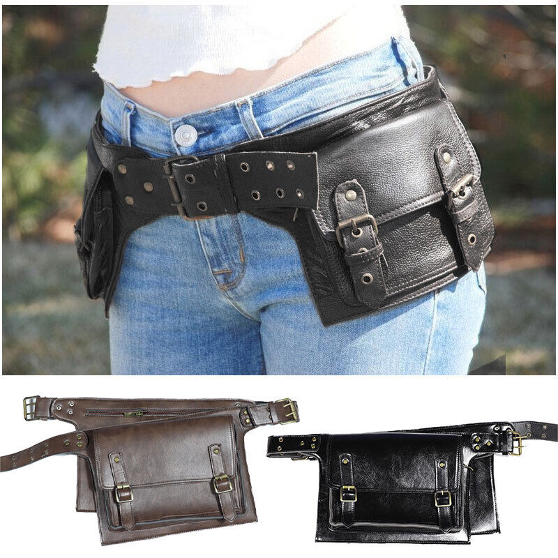 Medieval Steampunk PU Leather Waist Bag Hip Pocket with Buckle Cosplay