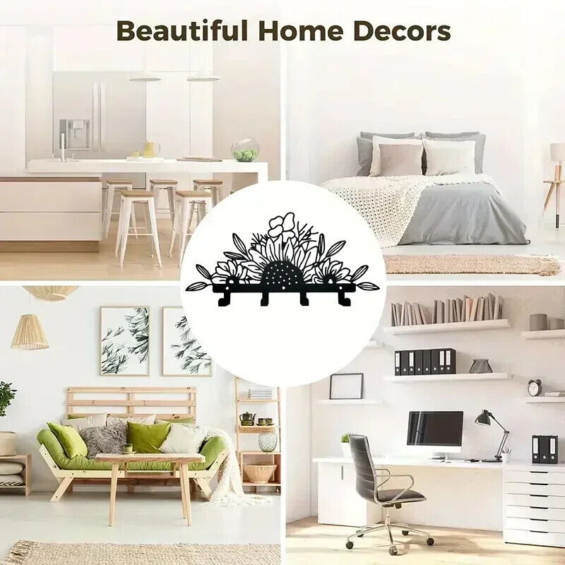 1PC Sunflowers Wall Hanging Storage Rack With 4 Hooks Metal Coat Rack