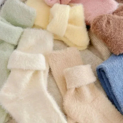 Women Socks 1-3Pairs Synthetic Mink Fleece Winter Warm Thick Middle Tube Hosiery