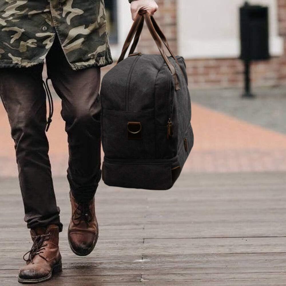 S-ZONE Mens Canvas Travel Duffel Bag Weekend Overnight with Dark Grey
