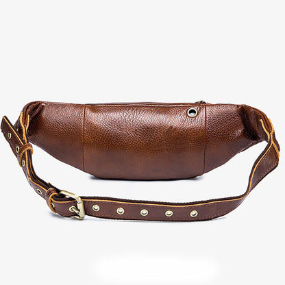 Men's Outdoor Genuine Leather Retro Waist Fanny Pack Crossbody Sling ShoulderBag