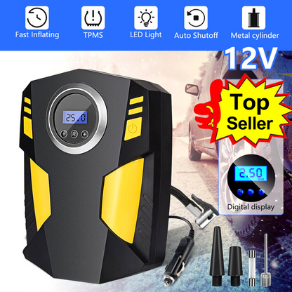12V Auto STOP Air Inflator Car Tire Pump Compressor Electric Portable DC 150 PSI