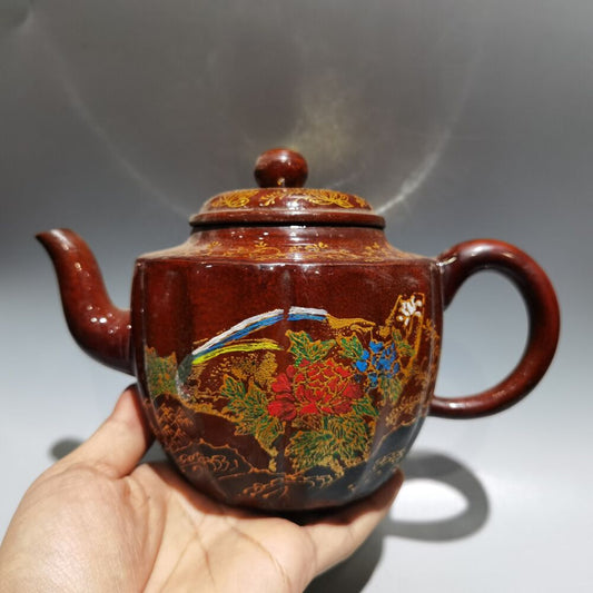 Vintage China Yixing Purple Clay Teapot Zisha Ceremony Enamel Exquisite Teaware