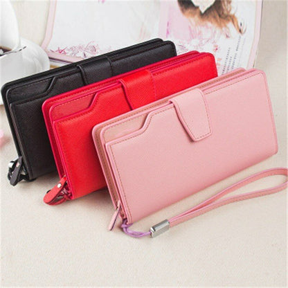 Women's Wallet Female Clutch Purse Cash Clip Handbag Leather Long Zipper Clamps