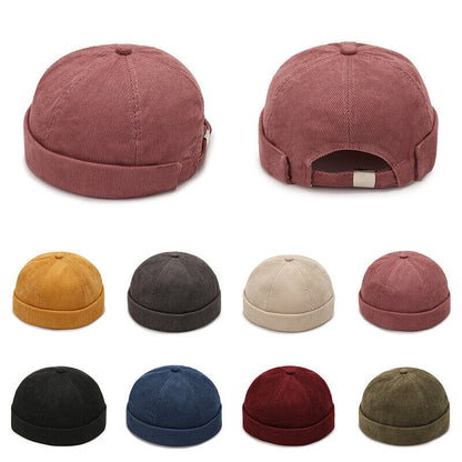 Men's Beanie Hats Retro Brimless Hat Hip-hop Rolled Cuff Skullcap Sailor Caps*