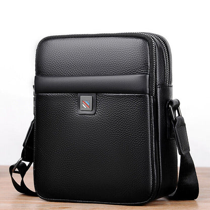 100% Genuine Leather Men's Double Zipper Sling Shoulder Messenger Bag Crossbody