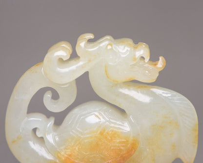 Collection Chinese Hetian Jade Carving Dragon Turtle Statue Nice Figurines Art