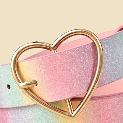 Women Waist Belts Sweet Style Rainbow Color Girdle Heart Shape Buckle Waistbands