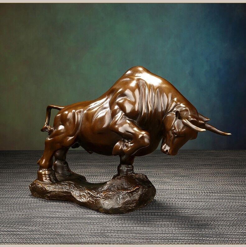 15 lbs,Bronze Wall Street Bull Sculpture Cow Cattle OX BRASS Statue Animal Art