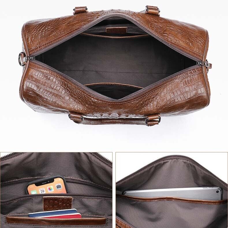Mens Leather Crocodile Gym Duffel Shoulder Bag Travel Overnight Luggage Handbags